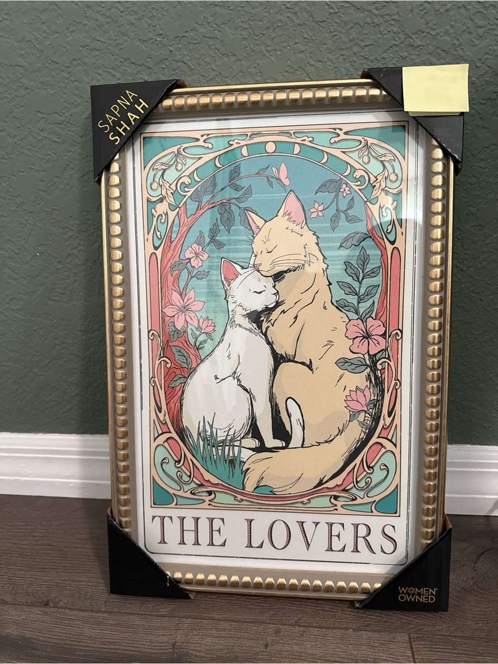 Sapna Shah "The Lovers" Cat Art Print - Pastel Teal & Pink